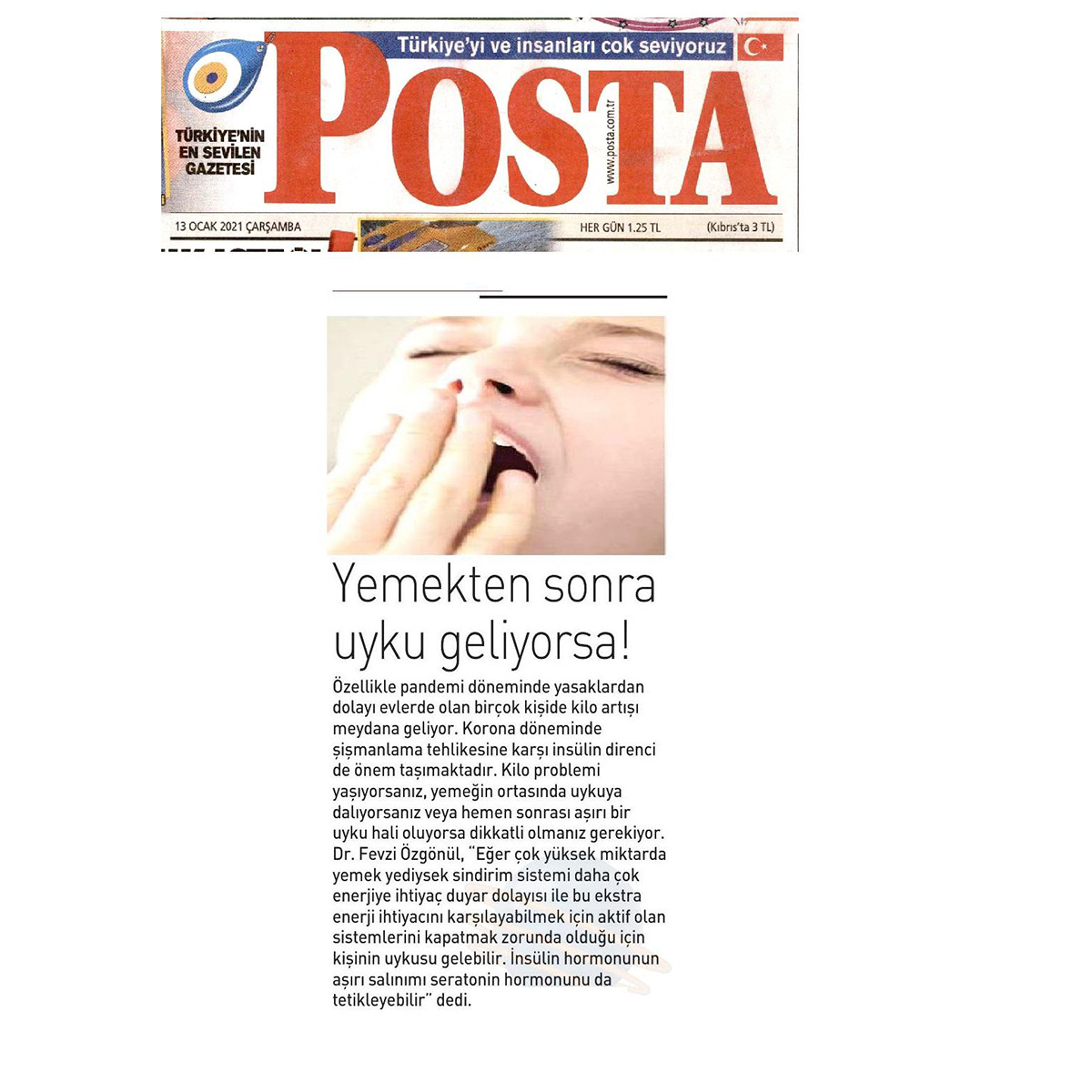 Yemekten sonra uyku geliyorsa